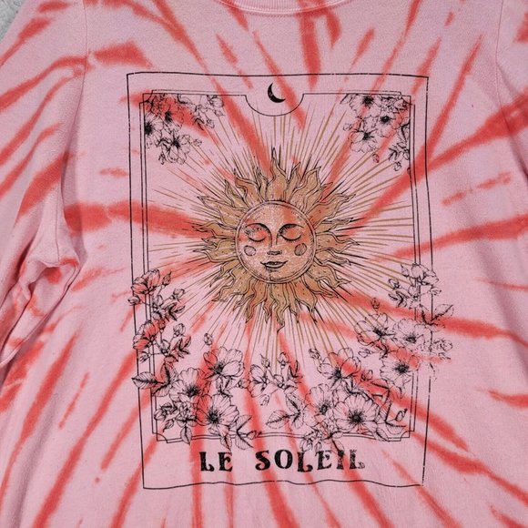 Torrid Pink Tie Dye Le Soleil Sun Moon Classic Round Neck Comfy Pullover Sweater - Picture 5 of 13